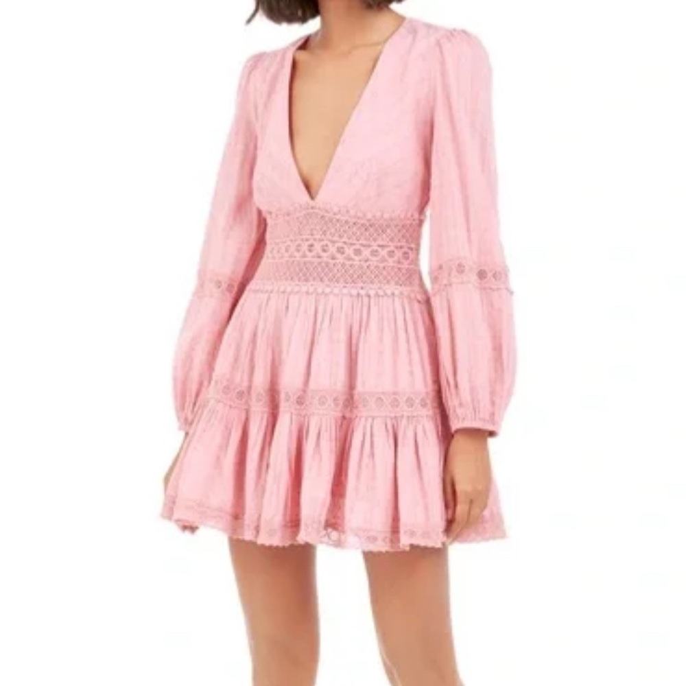 Free People Pink Crochet Long Sleeve Dress